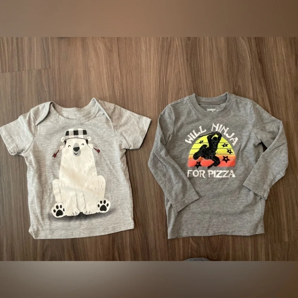 OshKosh B'gosh baby boy Gray Short Sleeve and long sleeve Tee bundle size 18M